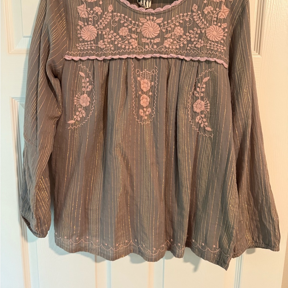 Sister Mary Gray Embellished Long Sleeve Blouse with Relaxed Fit